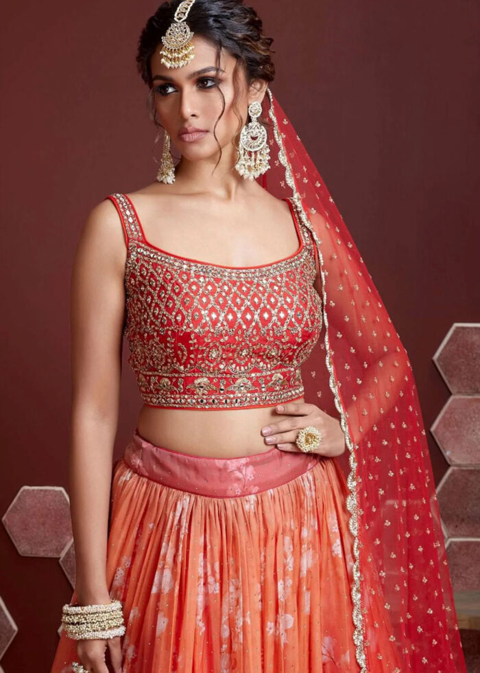 Orange Silk Lehenga Choli