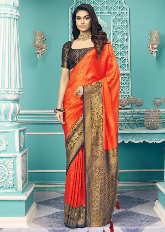 Orange Woven Kanjivaram Saree