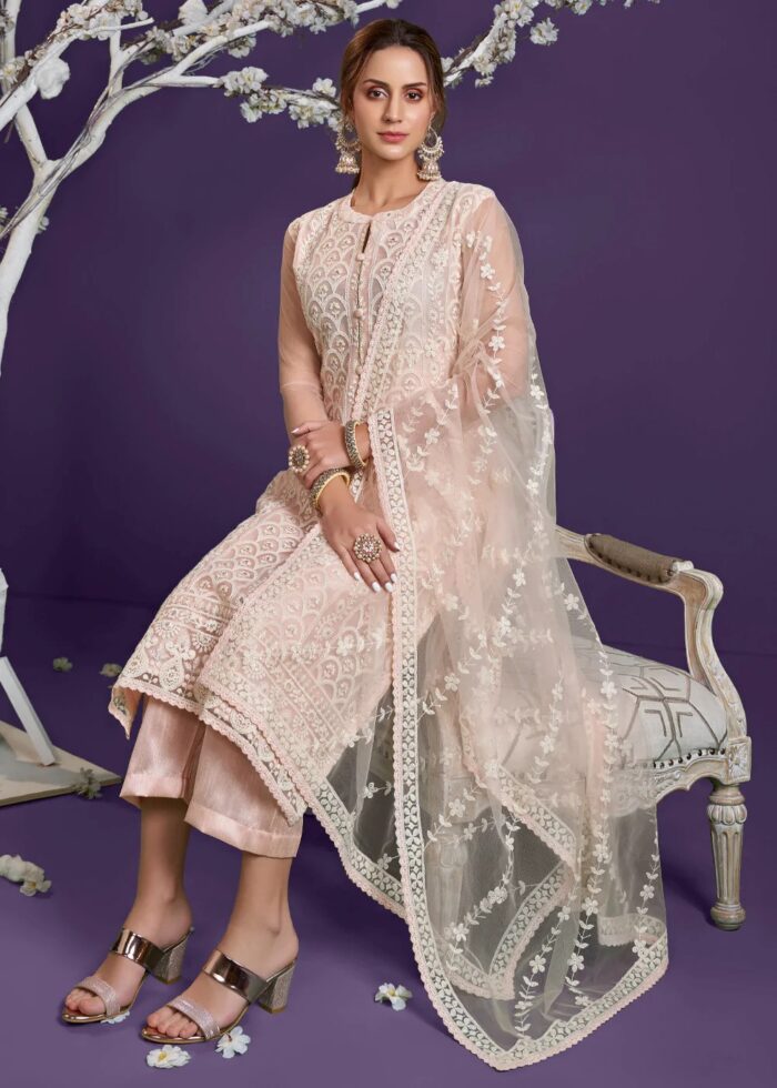 Peach Lucknowi Chikankari Suit