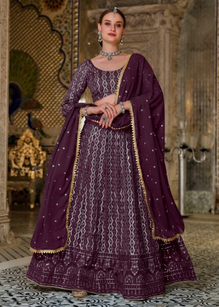 Purple Sequins Embroidery Lehenga