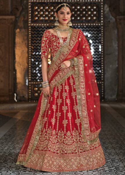 Red Heavy Embroidery Lehenga