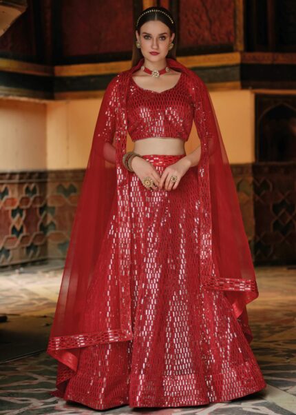 Red Sequins Lehenga Choli