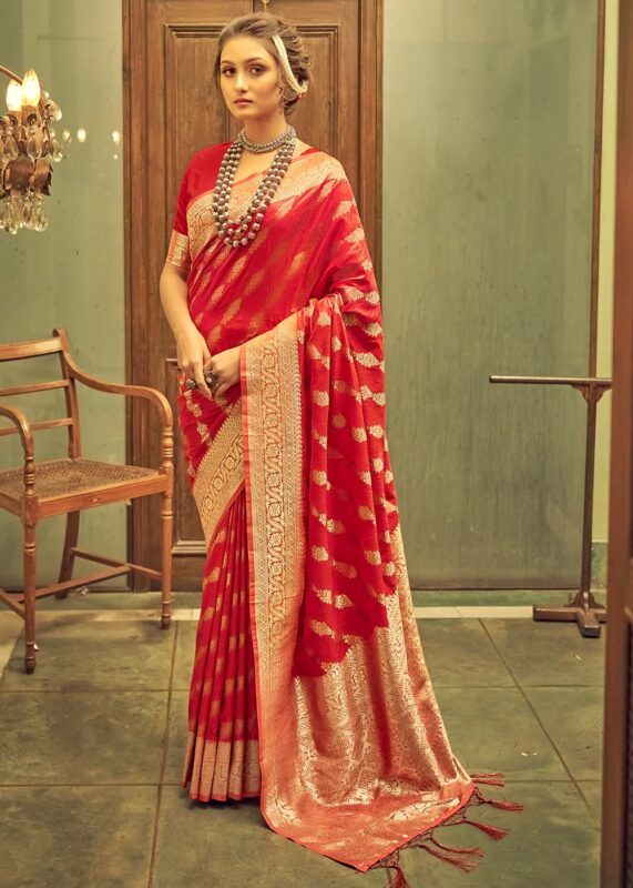 Scarlet Red Banarasi Saree