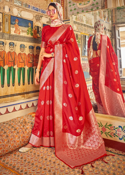 Scarlet Red Satin Silk Saree