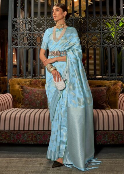 Sky Blue Banarasi Silk Saree