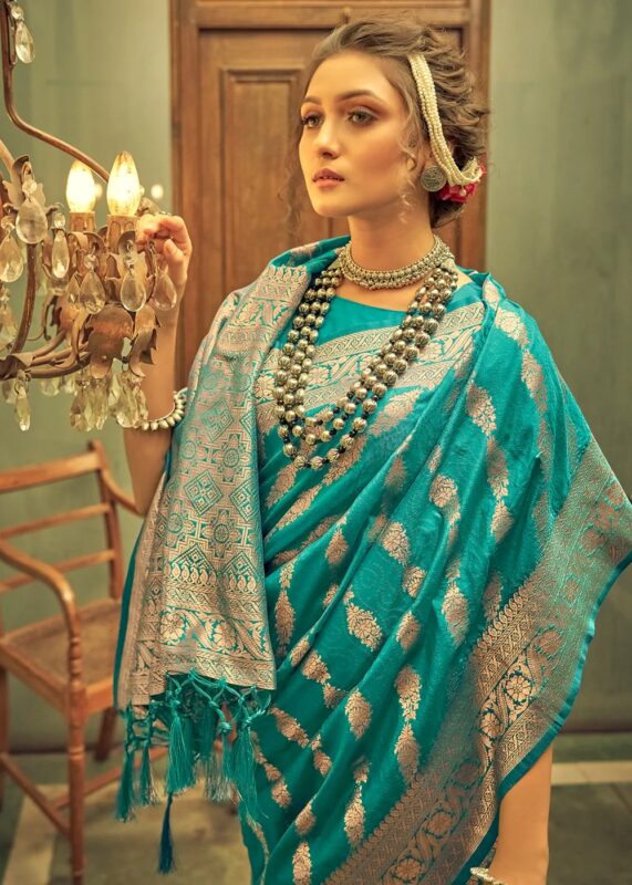 Teal Blue Banarasi Saree