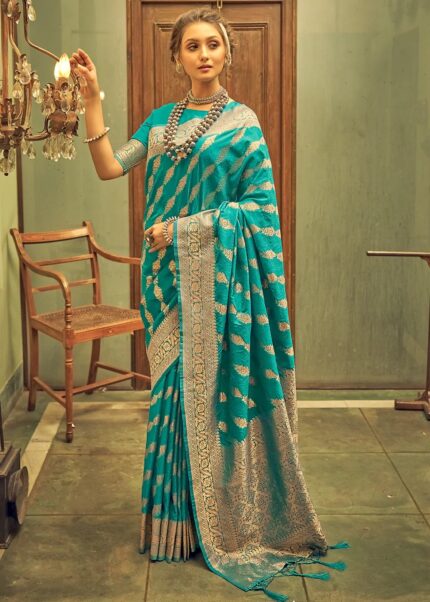 Teal Blue Banarasi Saree