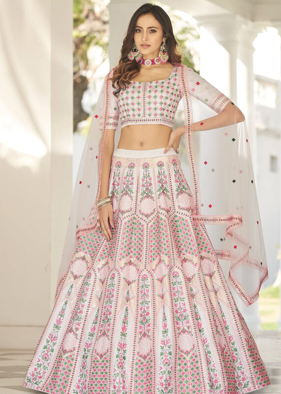 White Silk Lehenga Choli