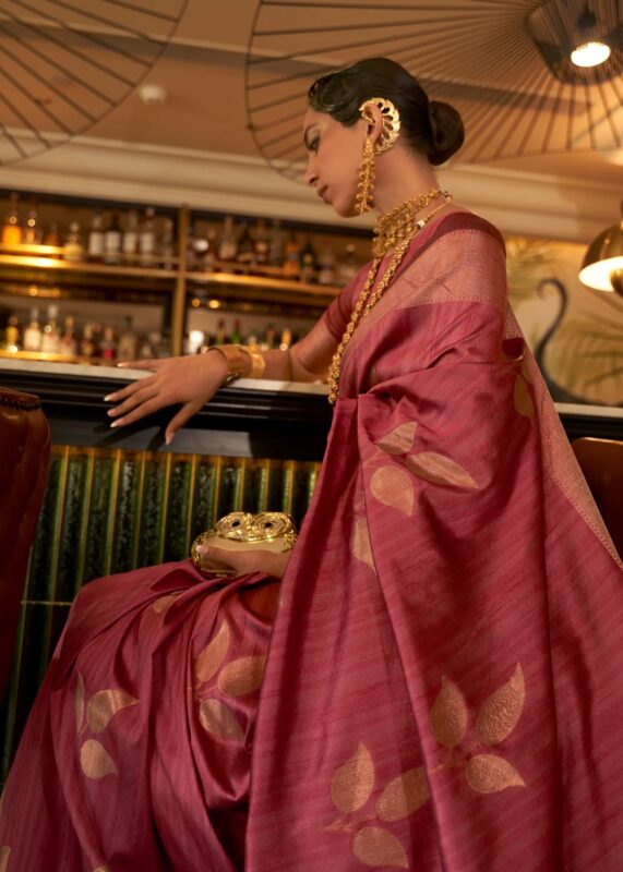 Brick Red Tussar Silk Saree