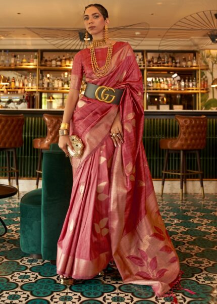 Brick Red Tussar Silk Saree