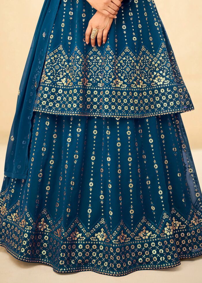 Cobalt Blue Anarkali Lehenga Suit