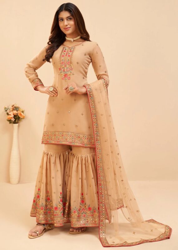 Cream Georgette Sharara Suit