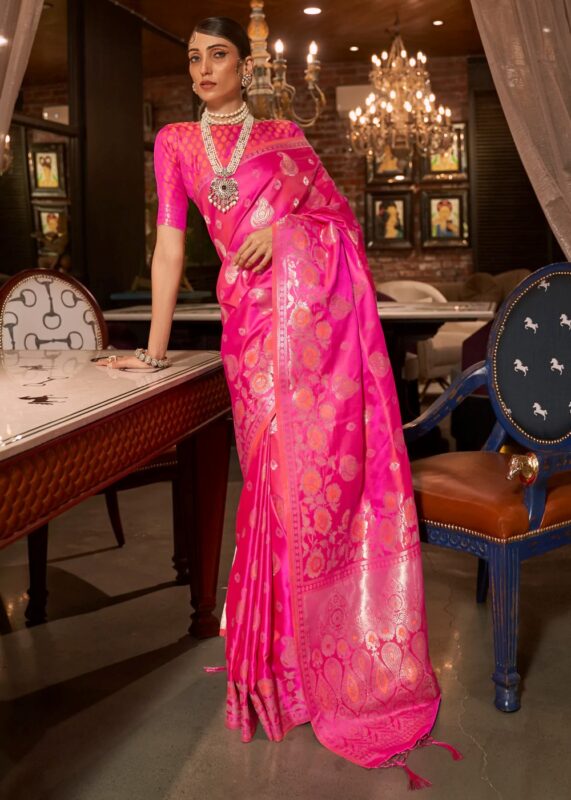 Dark Pink Banarasi Saree