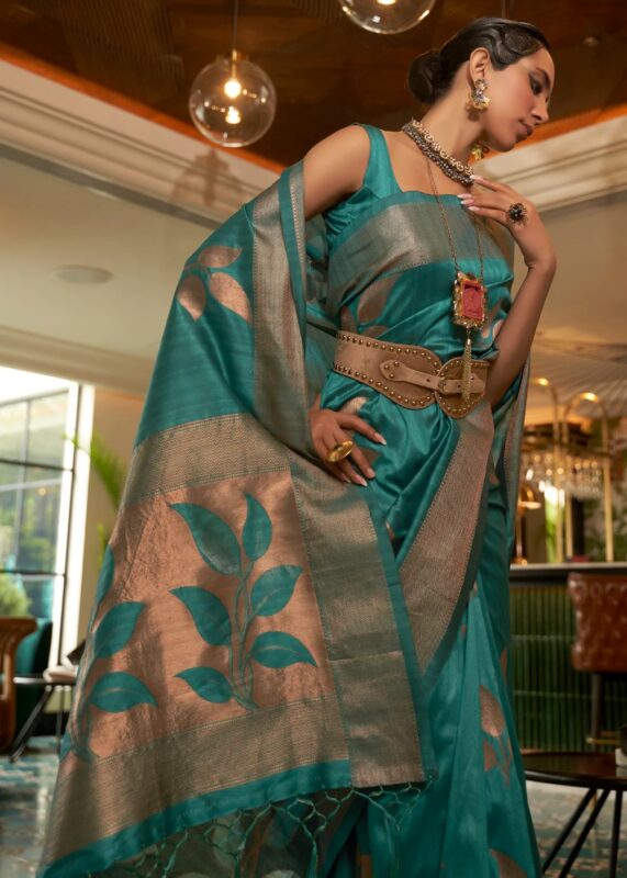 Emerald Green Tussar Silk Saree