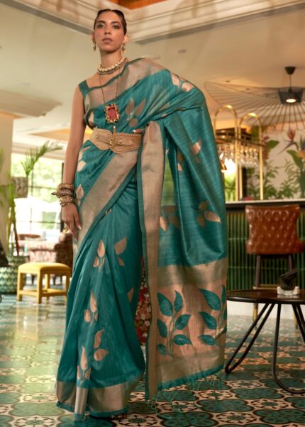 Emerald Green Tussar Silk Saree