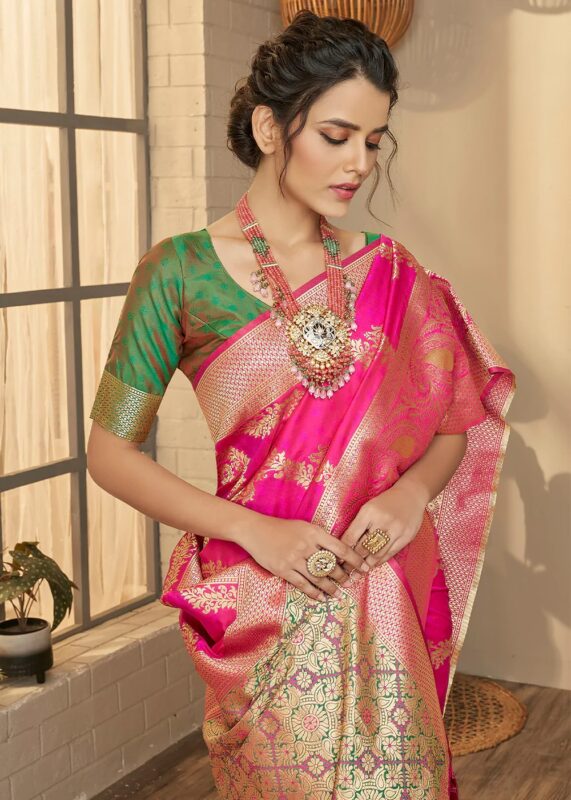 Fandango Pink Banarasi Saree