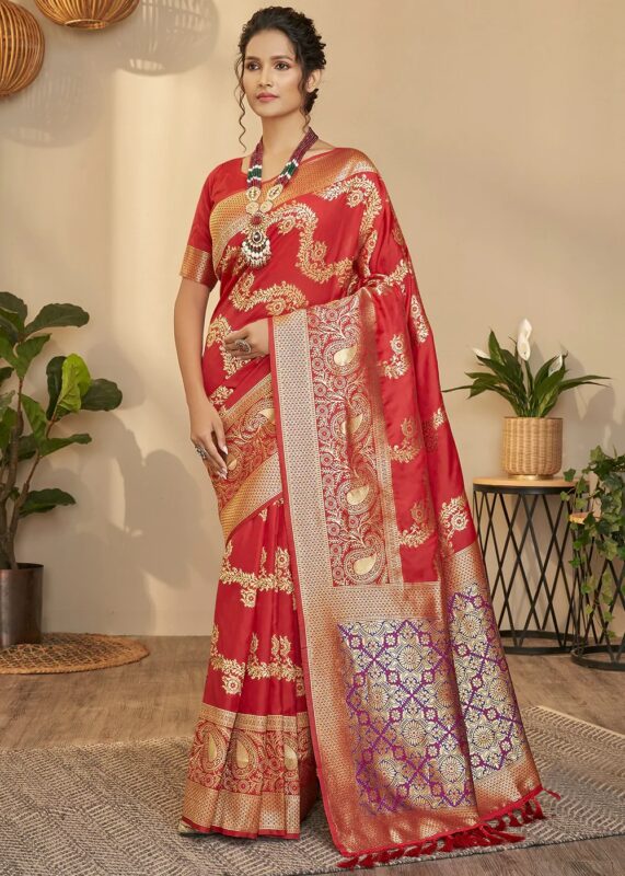 Fiesta Red Banarasi Saree