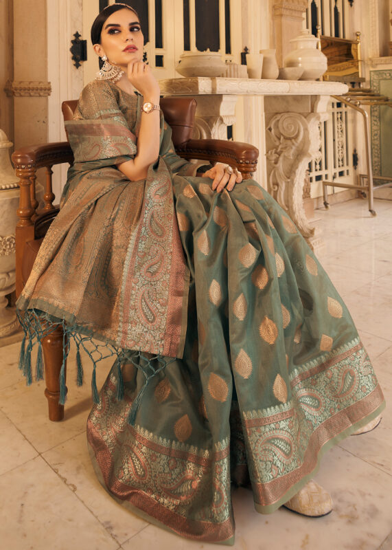 Gray Organza Banarasi Saree