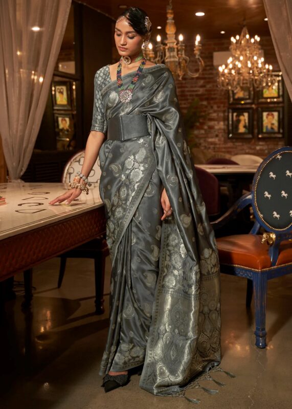 Gray Satin Silk Saree