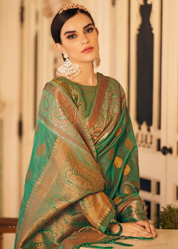 Jade Green Organza Banarasi Saree