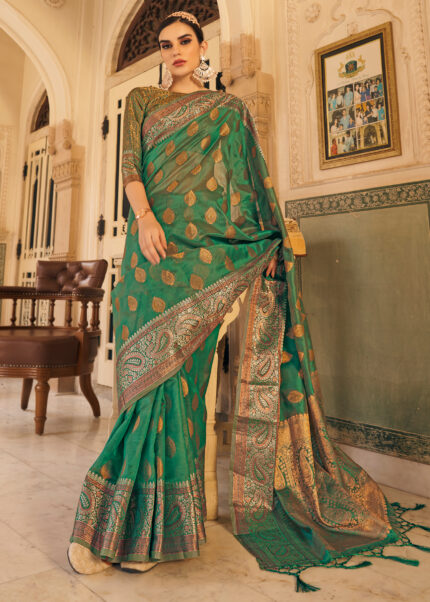 Jade Green Organza Banarasi Saree