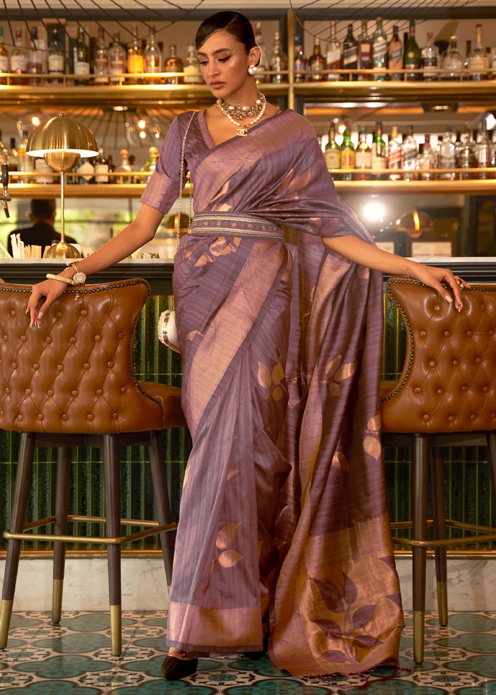 Imperial Mauve Tussar Silk Saree- Frontier Raas