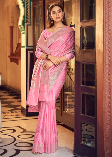 Pink Banarasi Satin Silk Saree