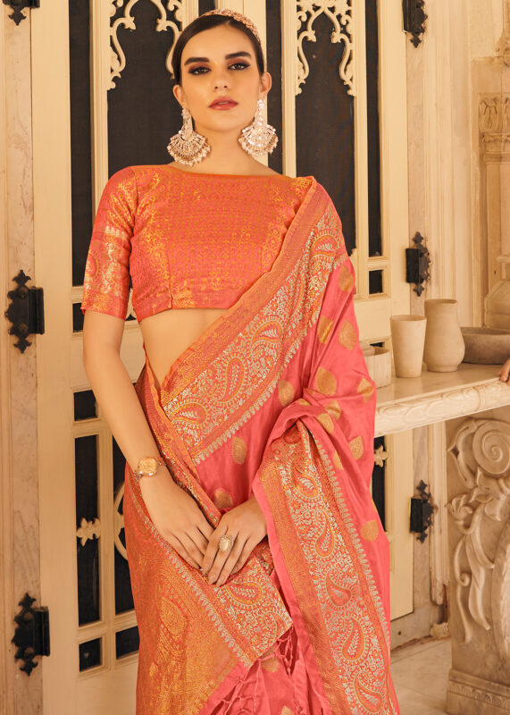 Pink Organza Banarasi Saree