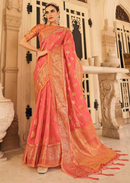 Pink Organza Banarasi Saree