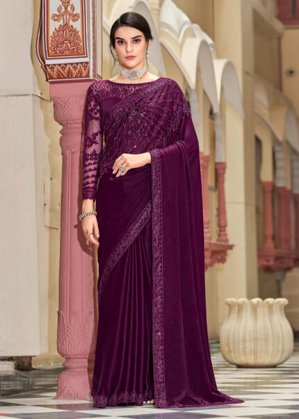 Purple Embroidered Designer Saree