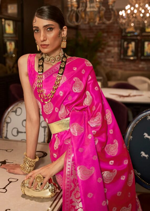 Raspberry Pink Banarasi Saree