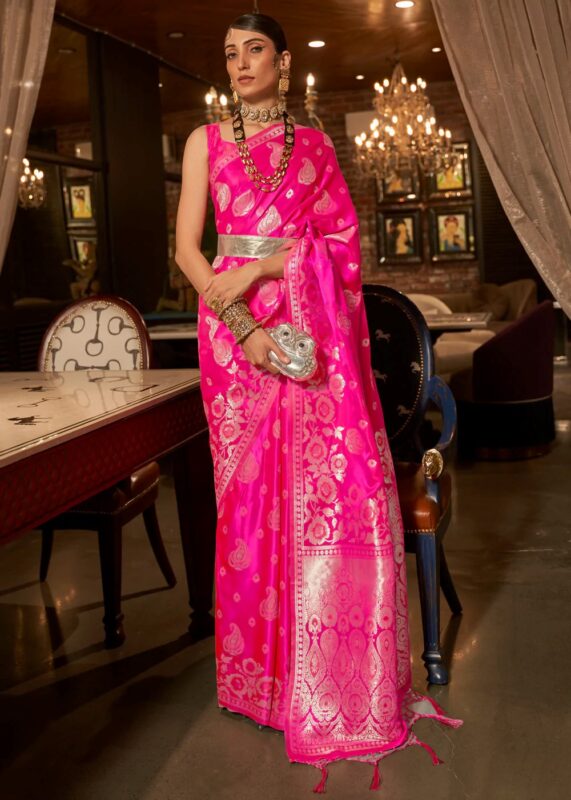 Raspberry Pink Banarasi Saree