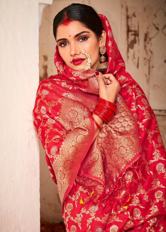 Raspberry Red Banarasi Saree