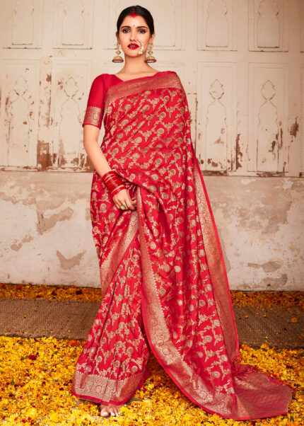 Raspberry Red Banarasi Saree