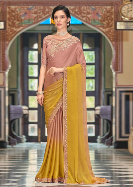 Salmon Pink Embroidered Designer Saree