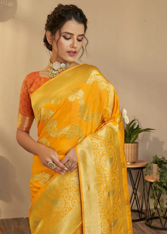 Vibrant Yellow Banarasi Saree