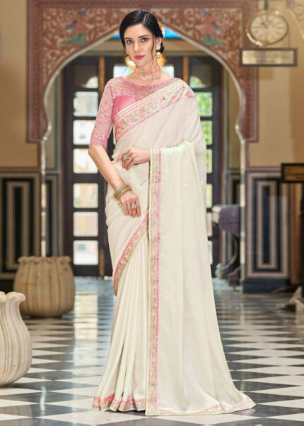 White Embroidered Designer Saree