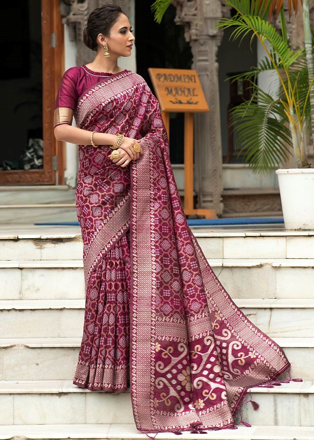 Wine Purple Woven Jamdani Tussar Silk Saree Urban Womania