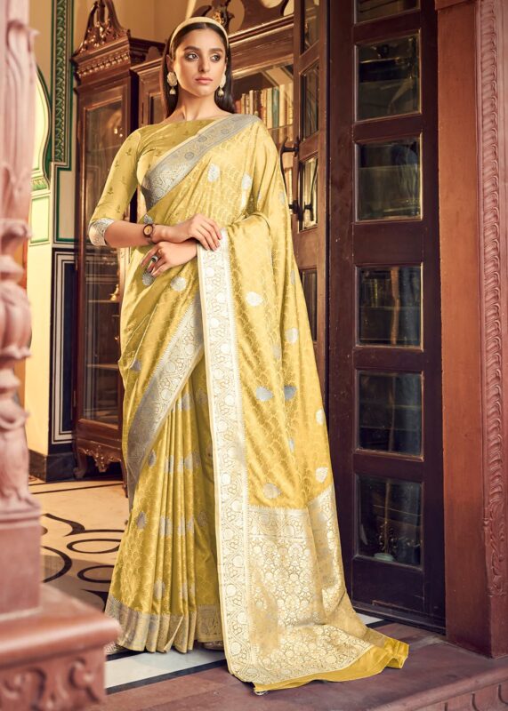 Yellow Banarasi Satin Silk Saree