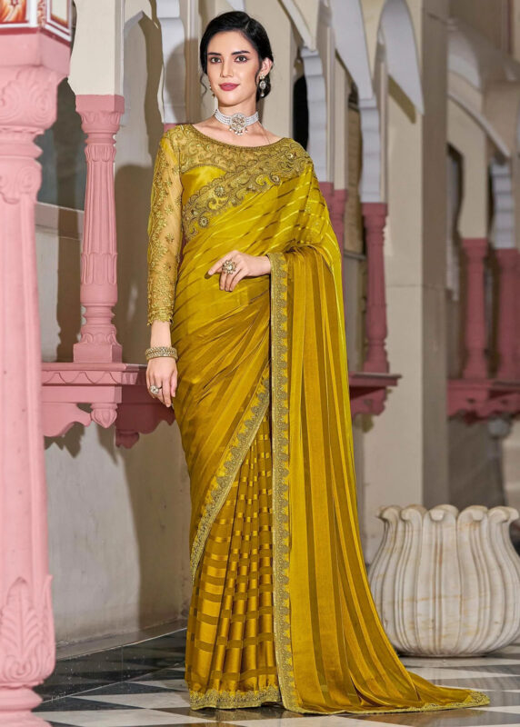 Yellow Embroidered Designer Saree