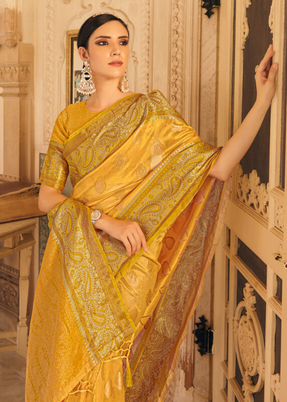 Yellow Organza Banarasi Saree