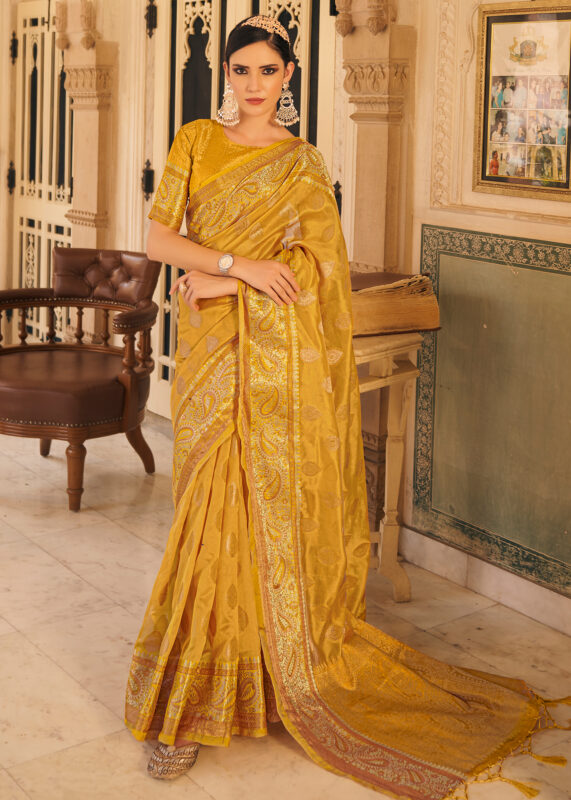 Yellow Organza Banarasi Saree