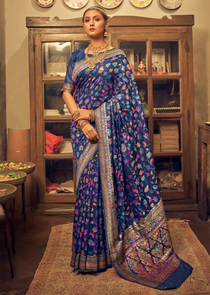 Admiral Blue Jamawar Saree