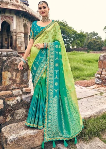 Rubin Egg Green South Silk Saree - Rent