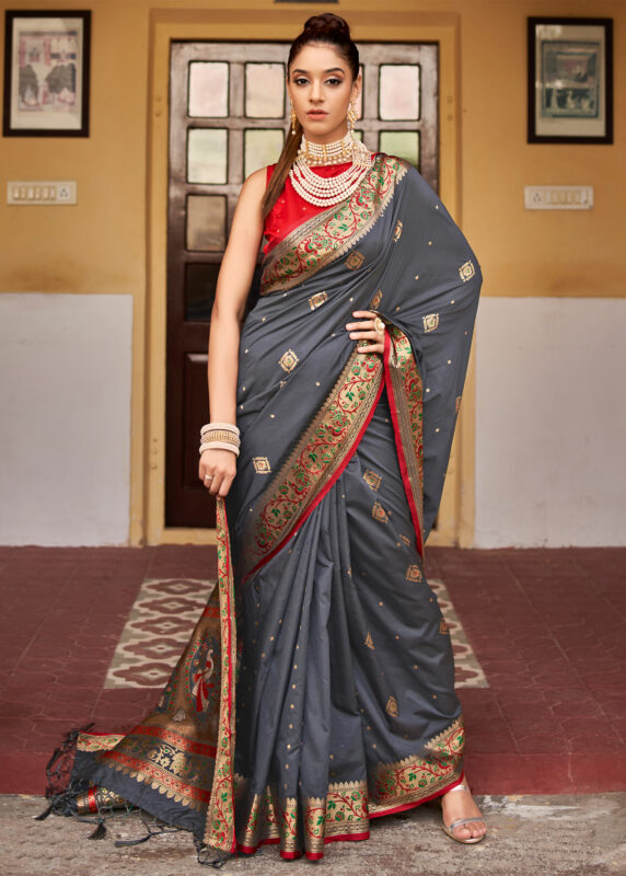 Gray Banarasi Silk Saree