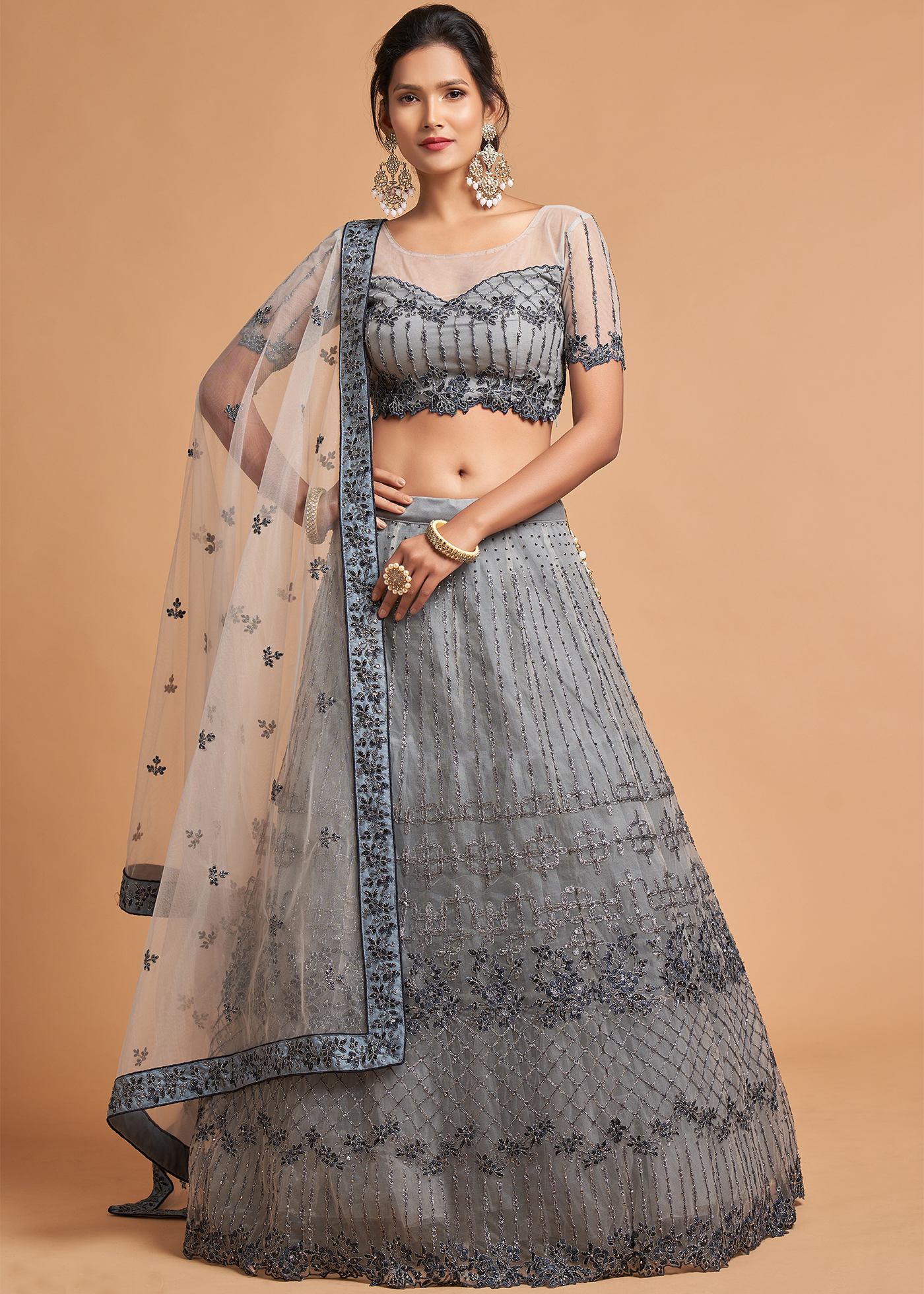 Gray lehenga outlet choli