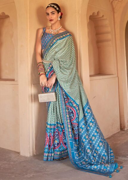 Green & Blue Patola Silk Saree