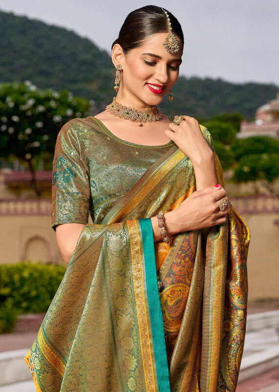 Marigold Banarasi Silk Saree