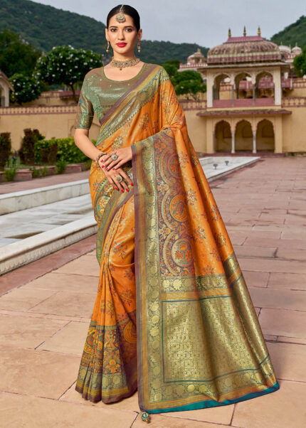 Marigold Banarasi Silk Saree