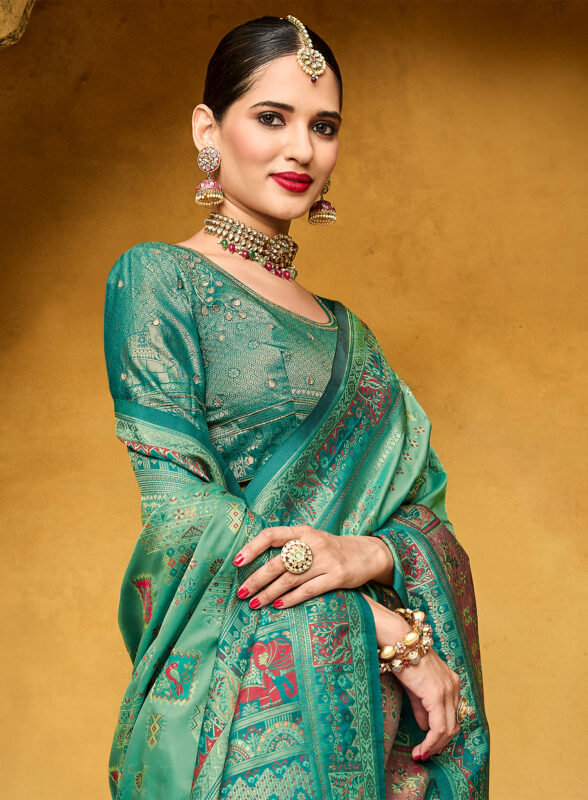 Mint Turquoise Banarasi Silk Saree